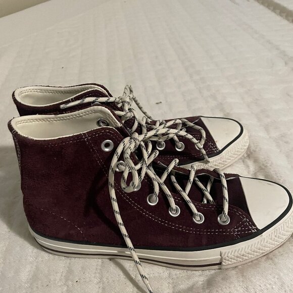Unique Burgundy Suede Converse High Tops - Picture 1 of 4